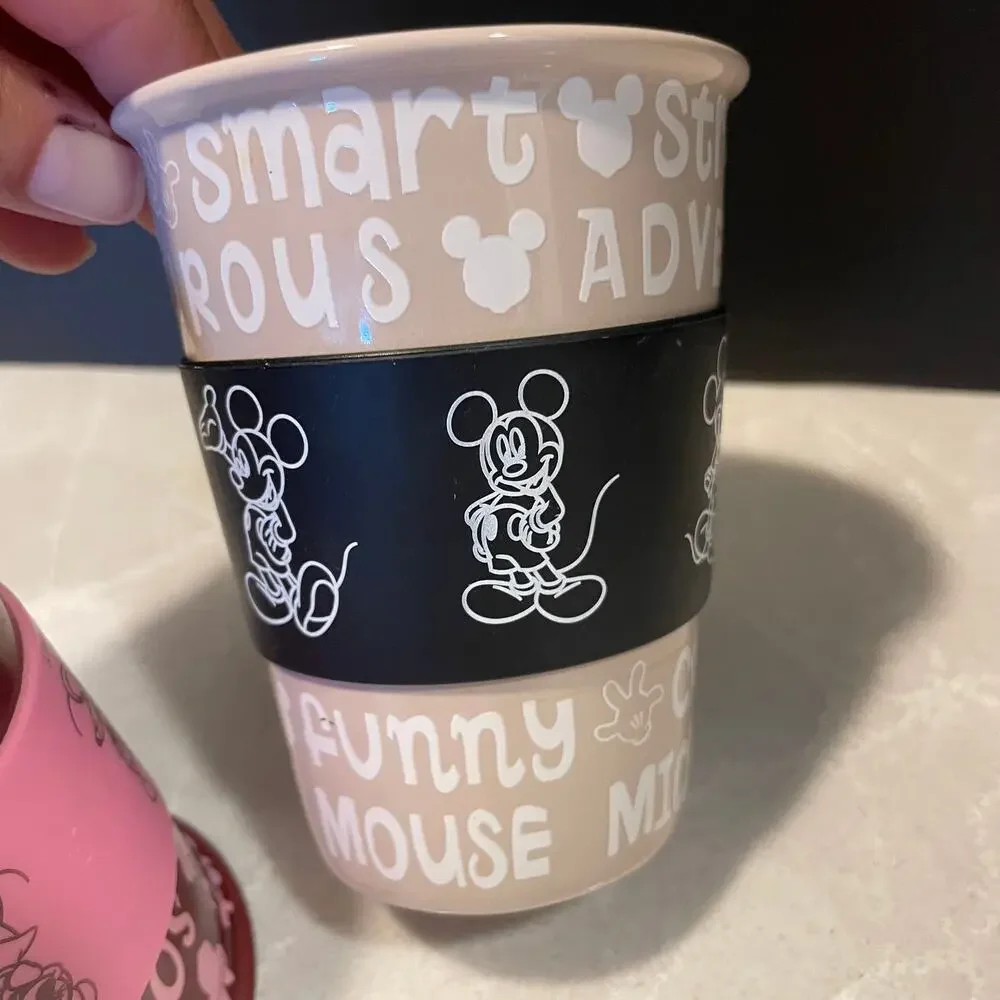 Disney Mickey Mouse and Minnie Mouse tumbler cups  beige and burgundy pink cup